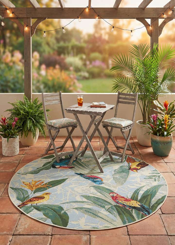 4' x 4' Easy-Clean Botanical Indoor / Outdoor Round Rug