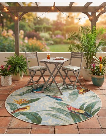 4' x 4' Easy-Clean Botanical Indoor / Outdoor Round Rug