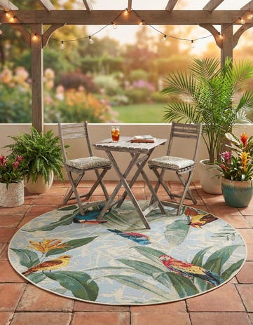 4' x 4' Easy-Clean Botanical Indoor / Outdoor Round Rug