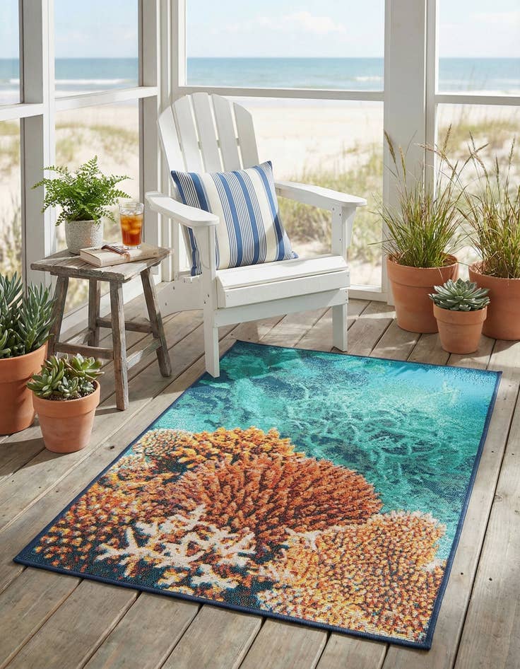Detail image of 2' x 3'  Washable Coastal Indoor / Outdoor Rug