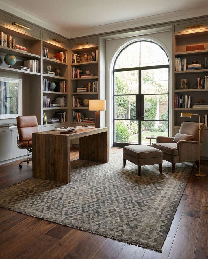 6' 10 x 9' 7 Hand Woven Kilim Maymana Wool Rug