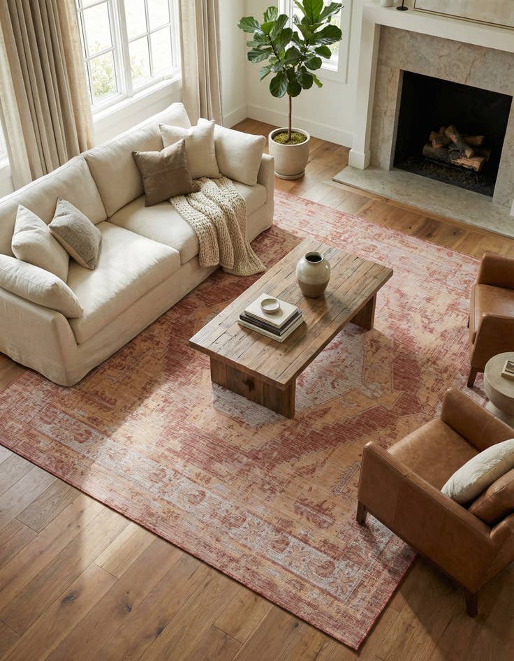 Detail image of 13' x 13'  Washable Traditional Indoor / Outdoor Square Rug