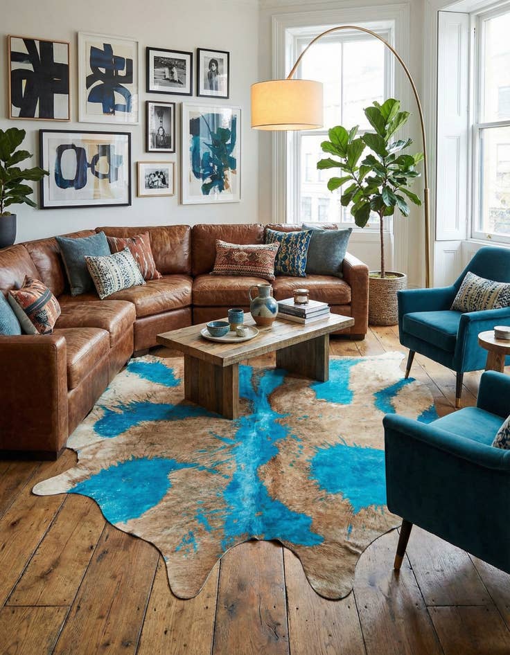 Detail image of 6' 7 x 6' 9 Cowhide Leather Square Rug