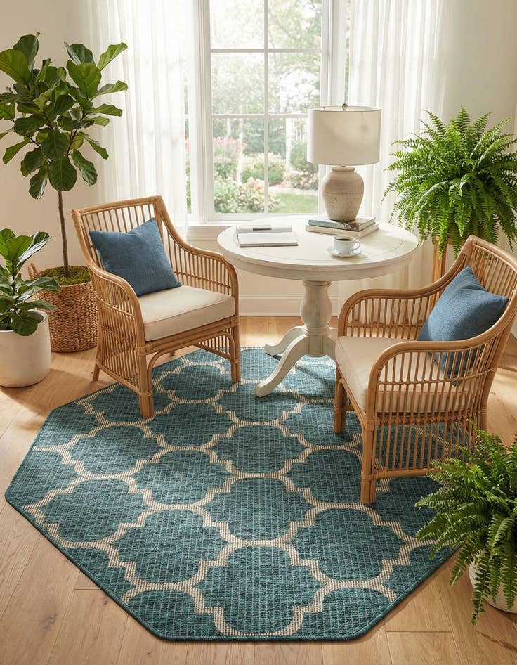 Detail image of  5' 3 x 5' 3  Washable Lattice Indoor / Outdoor Octagon Rug