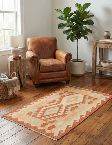 2' 7 x 4' 2 Hand Woven Kilim Waziri Wool Rug