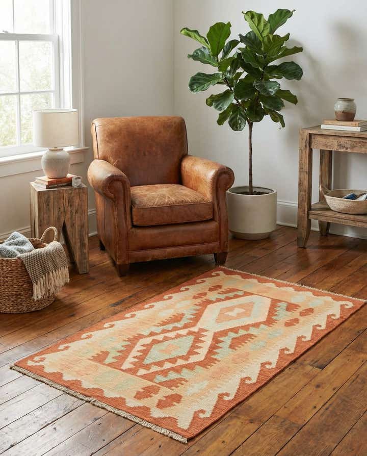 2' 7 x 4' 2 Hand Woven Kilim Waziri Wool Rug