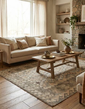 5' 4 x 6' 7 Hand Woven Kilim Maymana Wool Rug