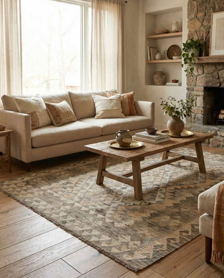 5' 4 x 6' 7 Hand Woven Kilim Maymana Wool Rug