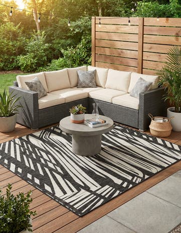 Black and White Easy-Clean Modern Indoor / Outdoor Square Rug