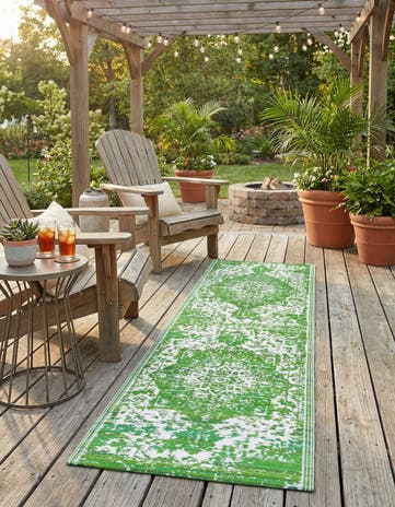 Green Easy-Clean Vista Breeze Indoor / Outdoor Runner Rug