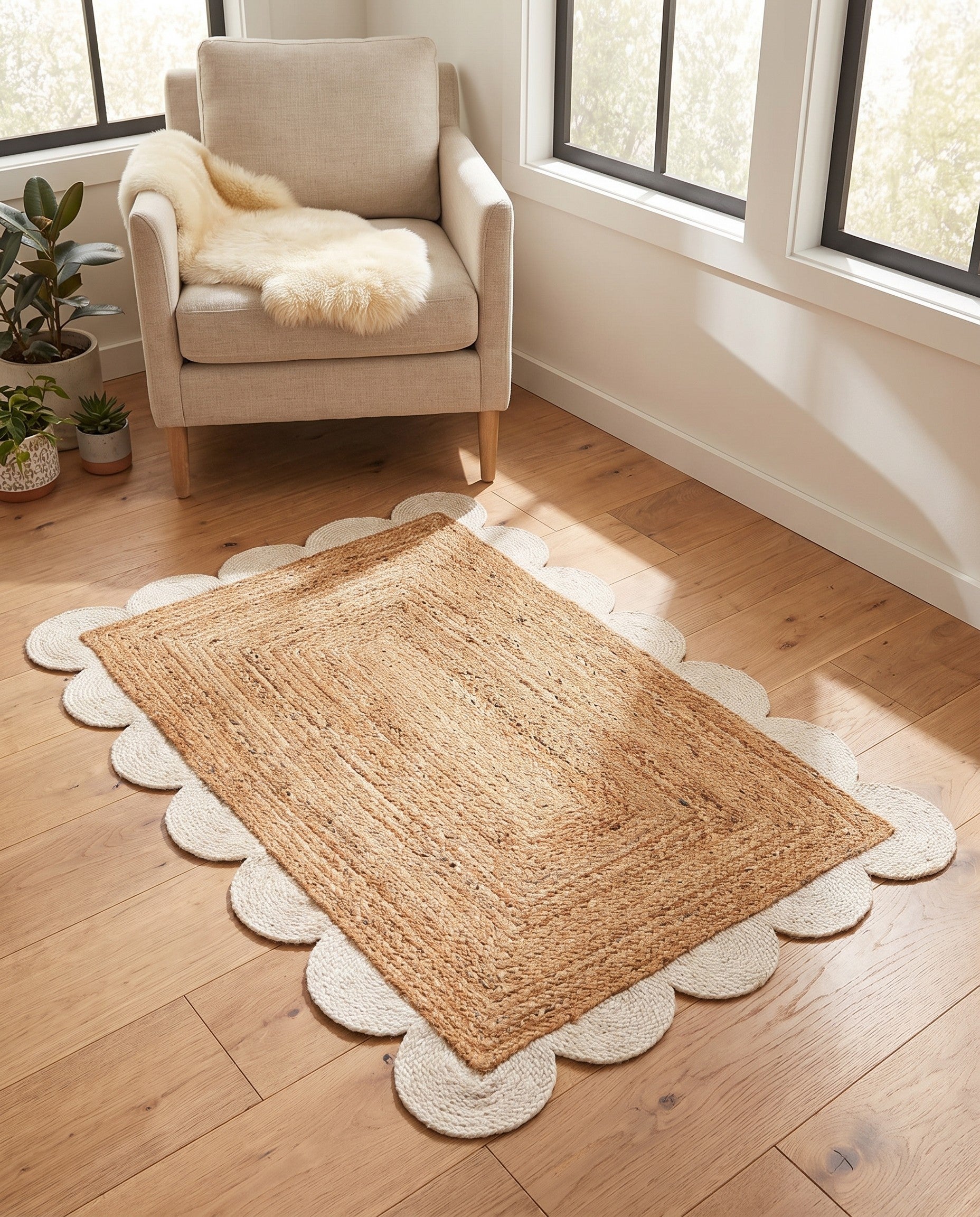 3' 1 x 5' 1 Handmade Scallop Braided Jute Rug