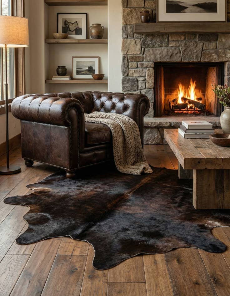 Detail image of 4' 5 x 5' 6 Cowhide Leather Freeform Rug