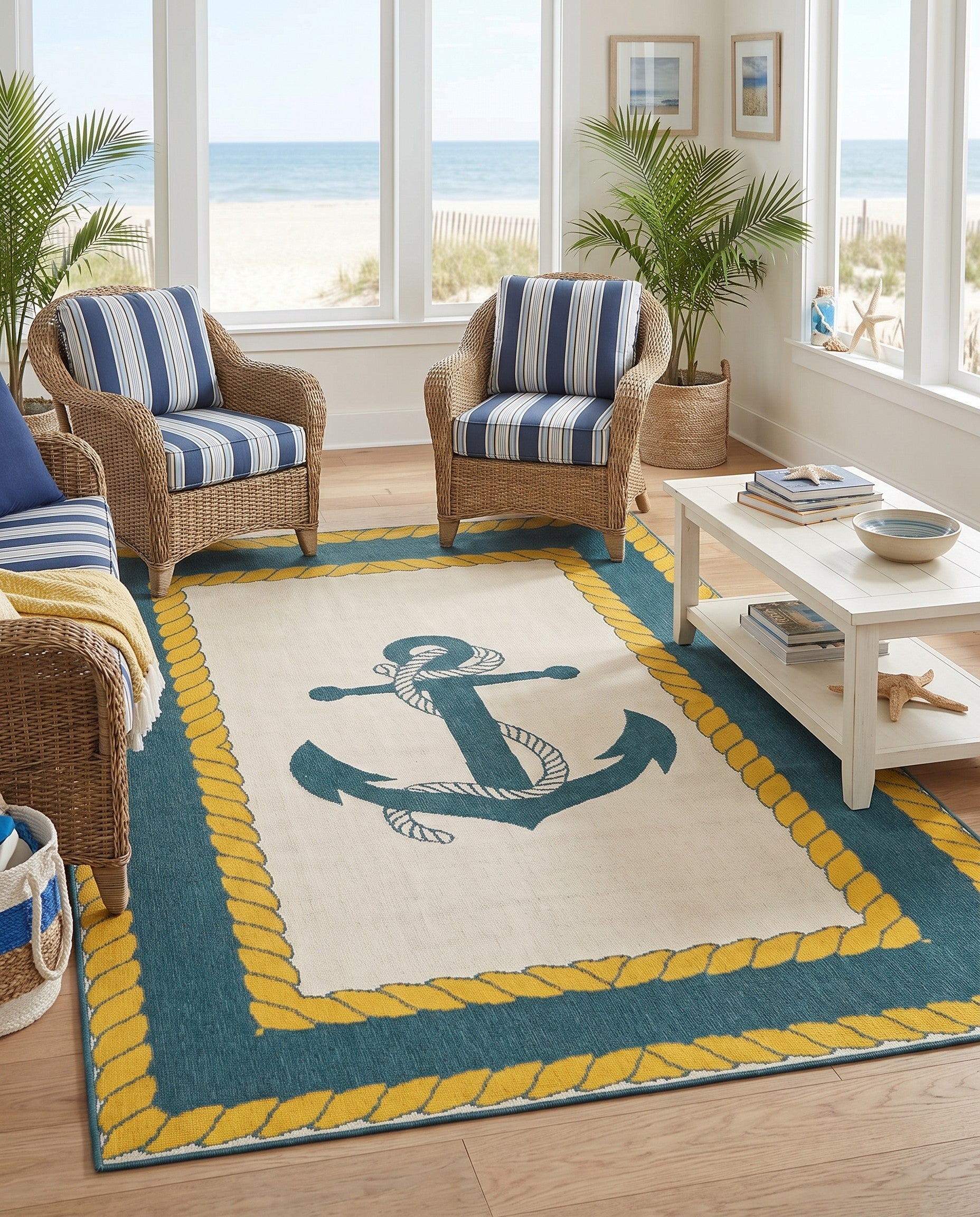 5' 3 x 8' Easy-Clean Coastal Indoor / Outdoor Rug