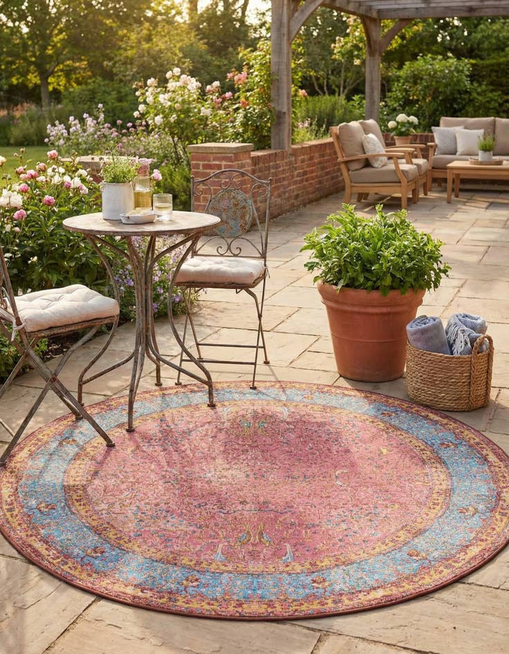 Detail image of 6' 1 x 6' 1 Easy-Clean Traditional Indoor / Outdoor Round Rug