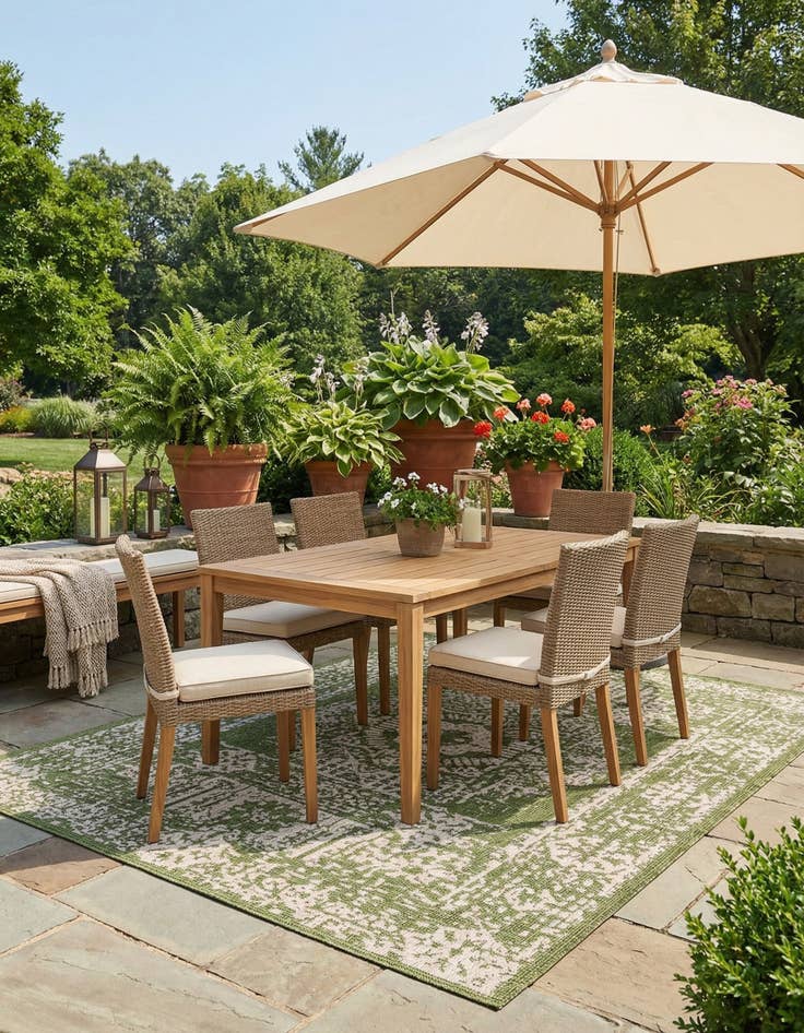 Detail image of 7' x 10'  Washable Traditional Indoor / Outdoor Rug