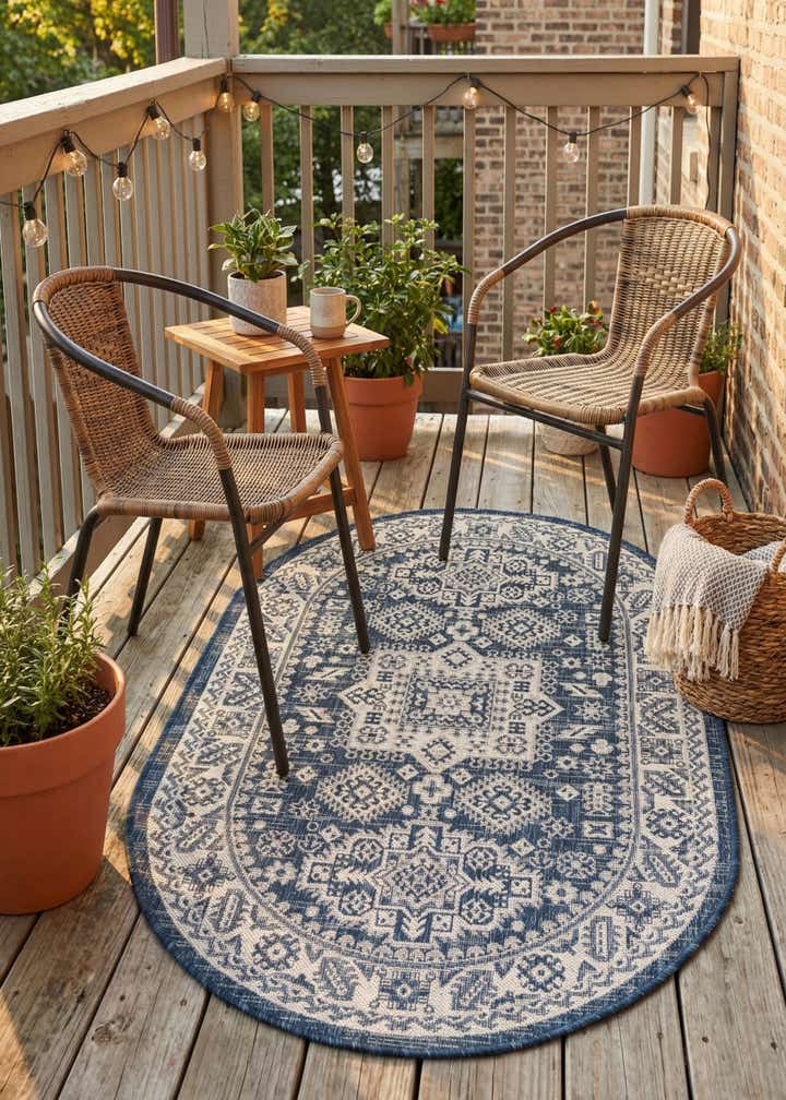 3' x 5' 3 Easy-Clean Aztec Indoor / Outdoor Oval Rug