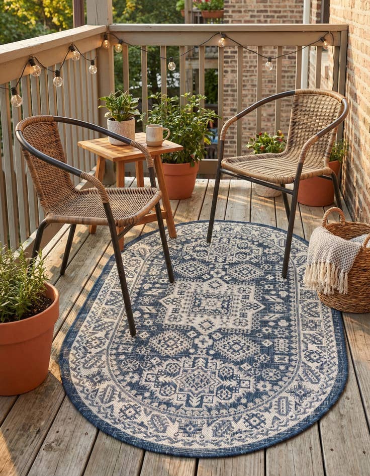 Detail image of 3' x 5' 3  Washable Aztec Indoor / Outdoor Oval Rug