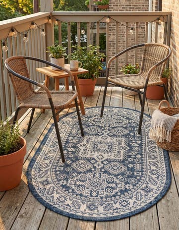3' x 5' 3 Easy-Clean Aztec Indoor / Outdoor Oval Rug