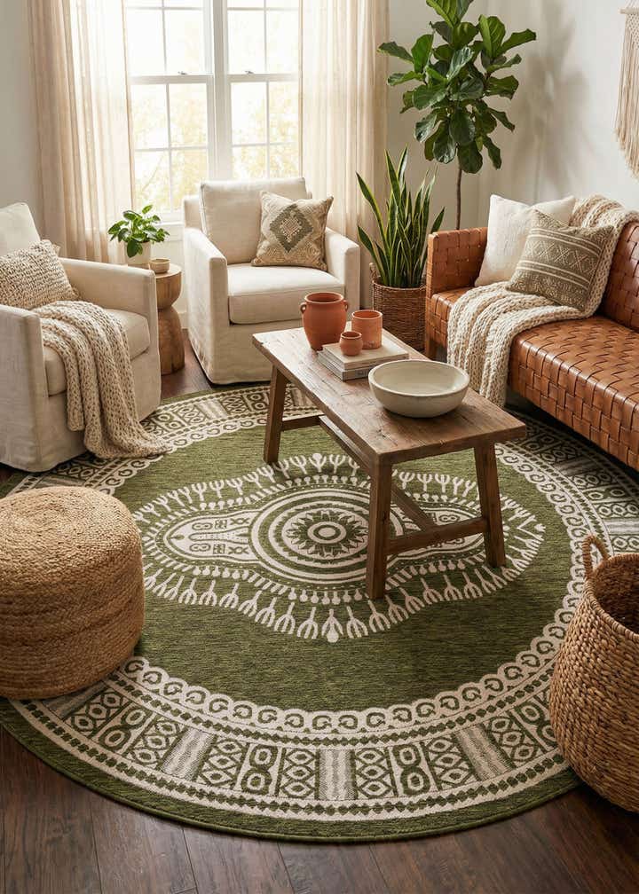 10' x 10' Easy-Clean Traditional Indoor / Outdoor Round Rug