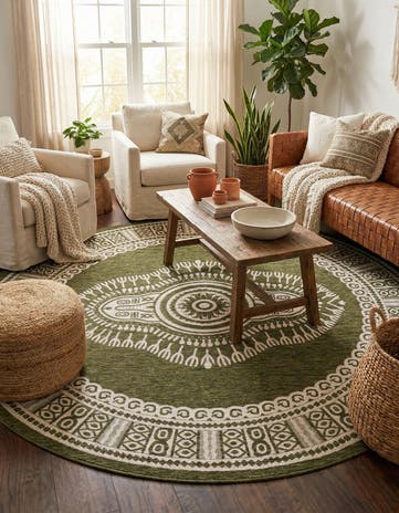 10' x 10' Easy-Clean Traditional Indoor / Outdoor Round Rug