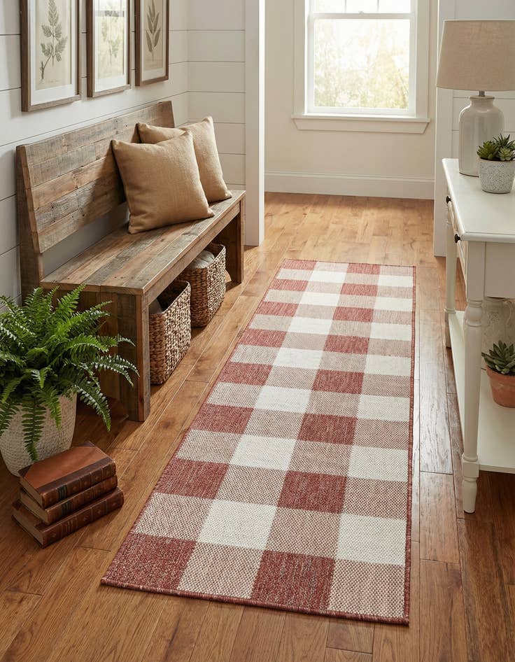 Detail image of 2' x 5' 3  Washable Checkered Indoor / Outdoor Runner Rug