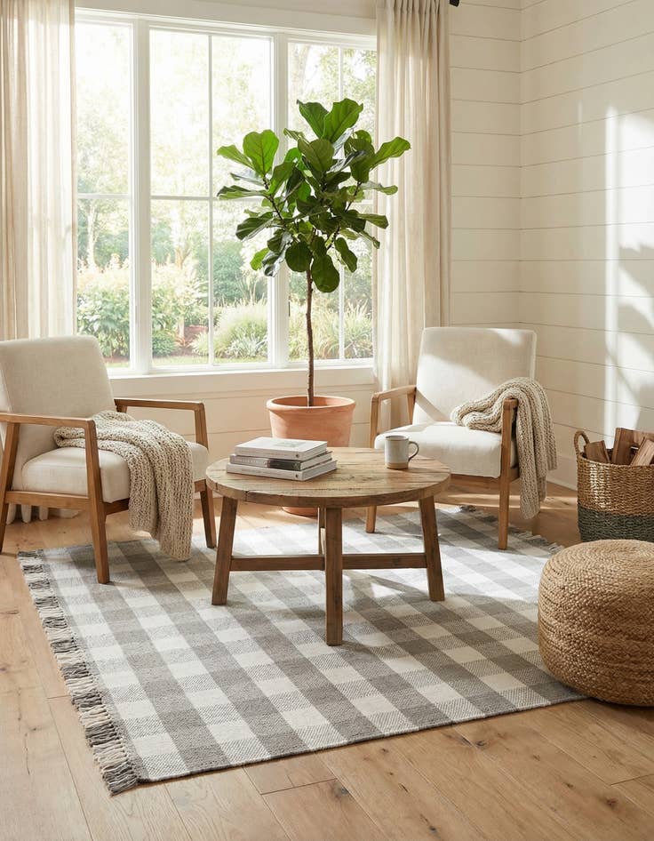 Detail image of 7' 10 x 7' 10 Eco Plaid   Washable Indoor / Outdoor Square Rug