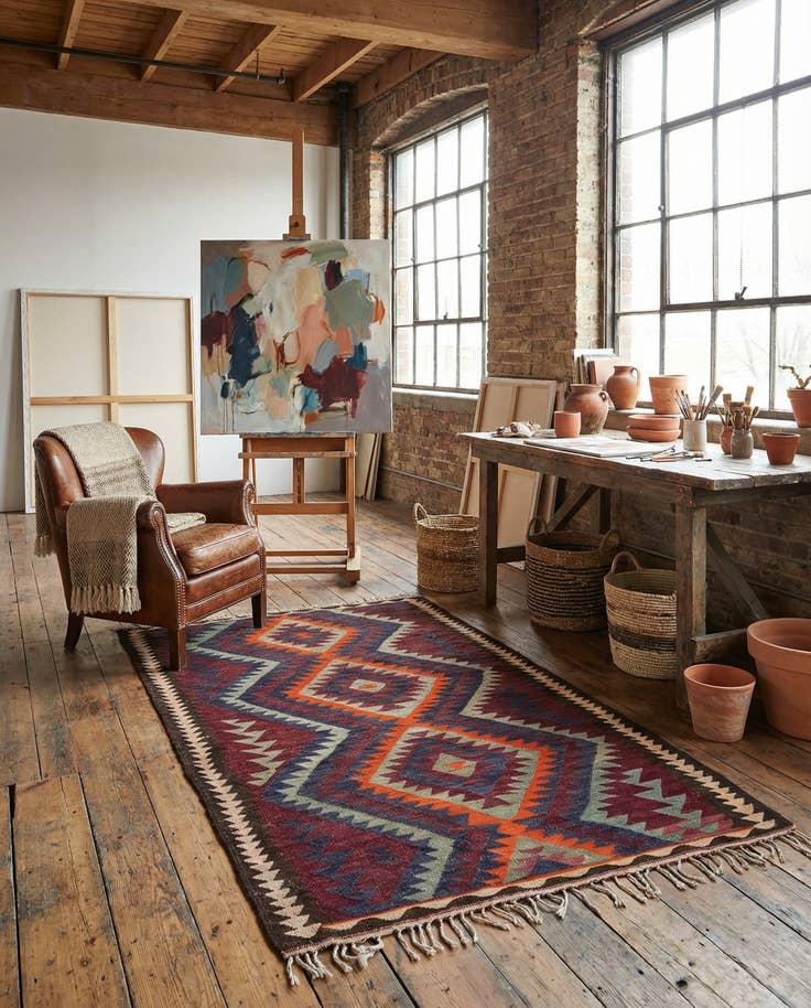 Detail image of 4' 3 x 7' 8 Hand Woven Kilim Fars Wool Rug