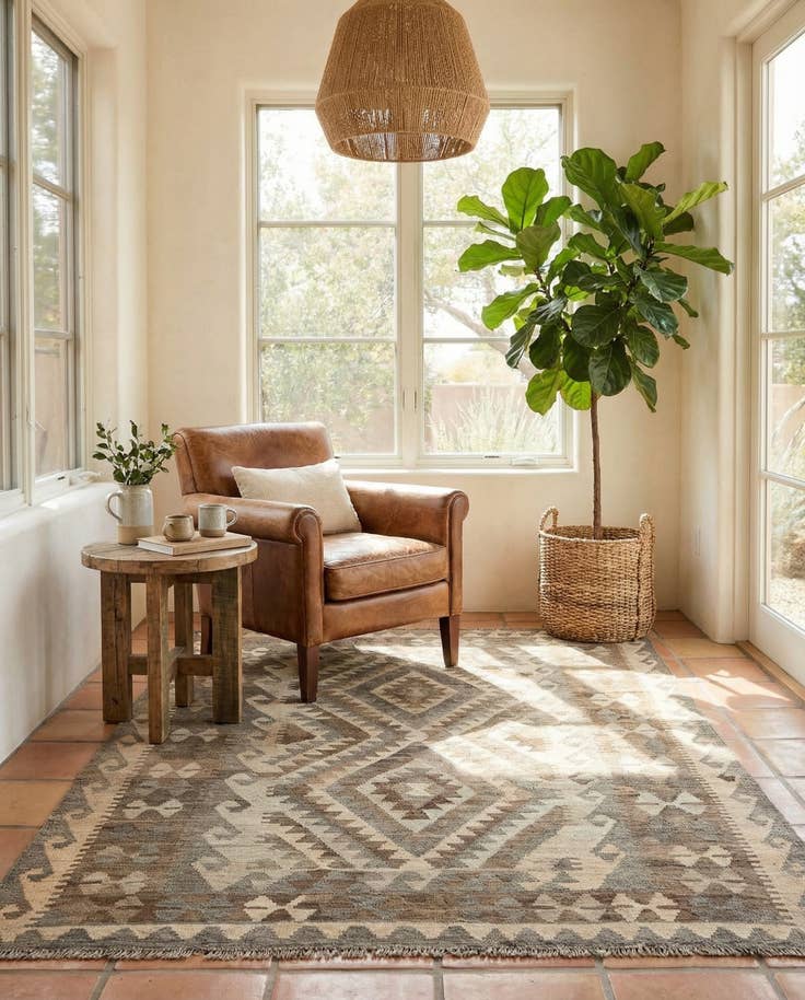 Detail image of 4' 5 x 6' 2 Hand Woven Kilim Maymana Wool Rug