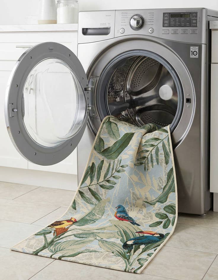 Detail image of  2' 7 x 7'  Washable Botanical Indoor / Outdoor Runner Rug