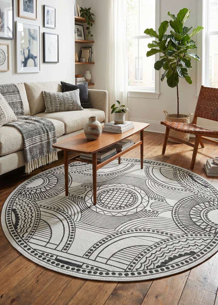 7' 10 x 7' 10 Easy-Clean Traditional Indoor / Outdoor Round Rug