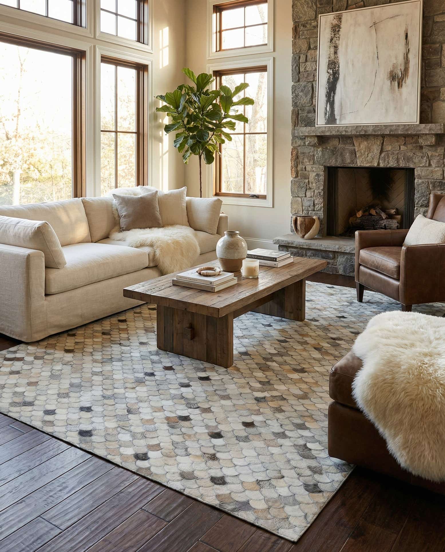 5' 1 x 7' 10 Cowhide Leather Rug