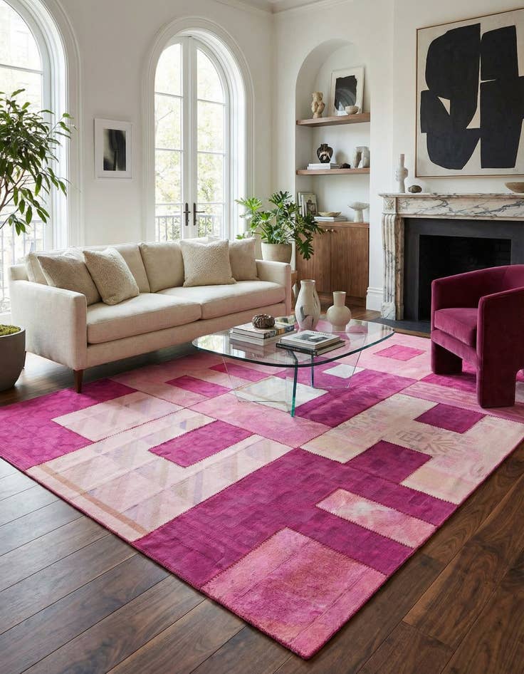 Detail image of  7' 4 x 10'  Hand Woven Patchwork Wool Rug