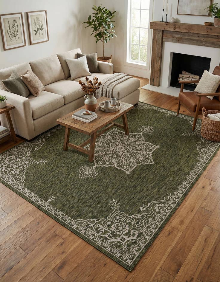 Detail image of 9' x 12'  Washable Traditional Indoor / Outdoor Rug