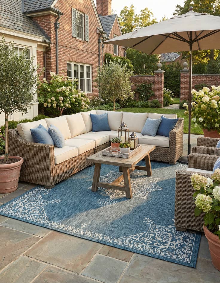 Detail image of 10' x 13'  Washable Traditional Indoor / Outdoor Rug