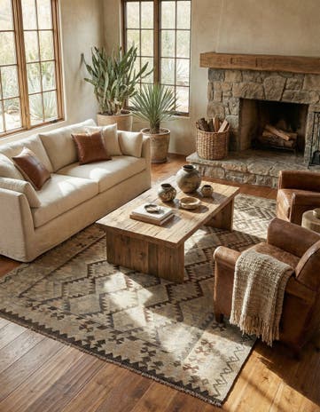 6' 9 x 9' 7 Hand Woven Kilim Maymana Wool Rug