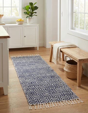 White Navy Hand Woven Braided Jute Runner Rug