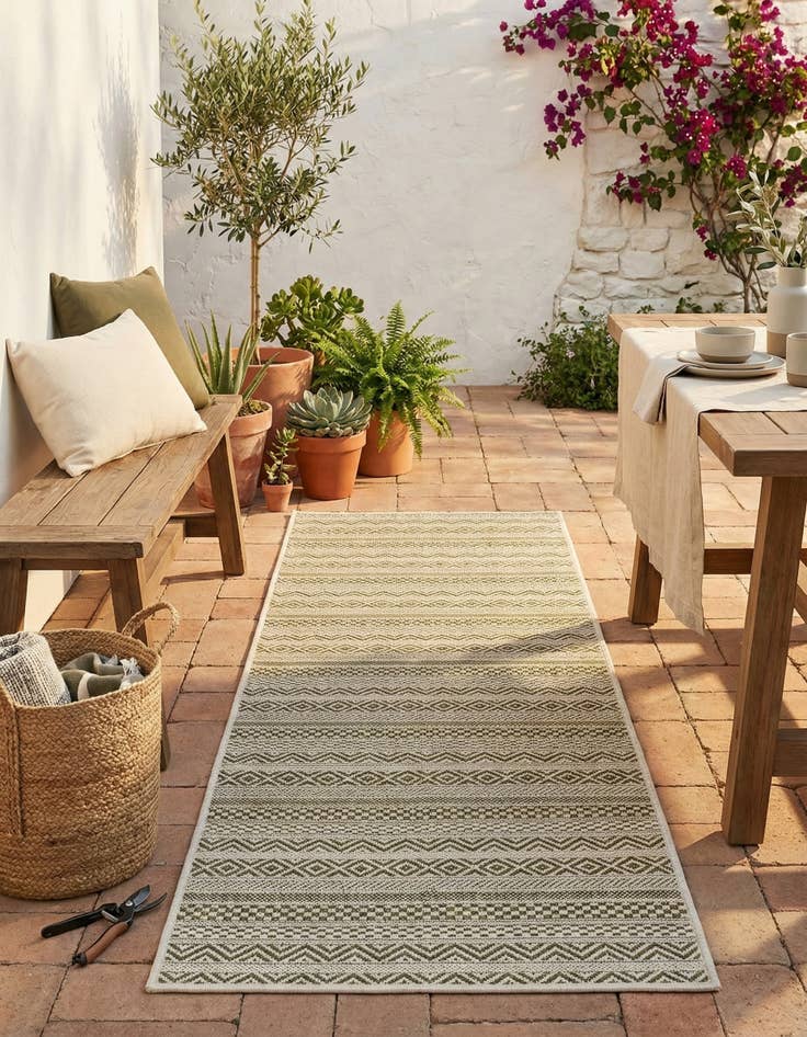 Detail image of 2' x 8'  Washable Striped Indoor / Outdoor Runner Rug