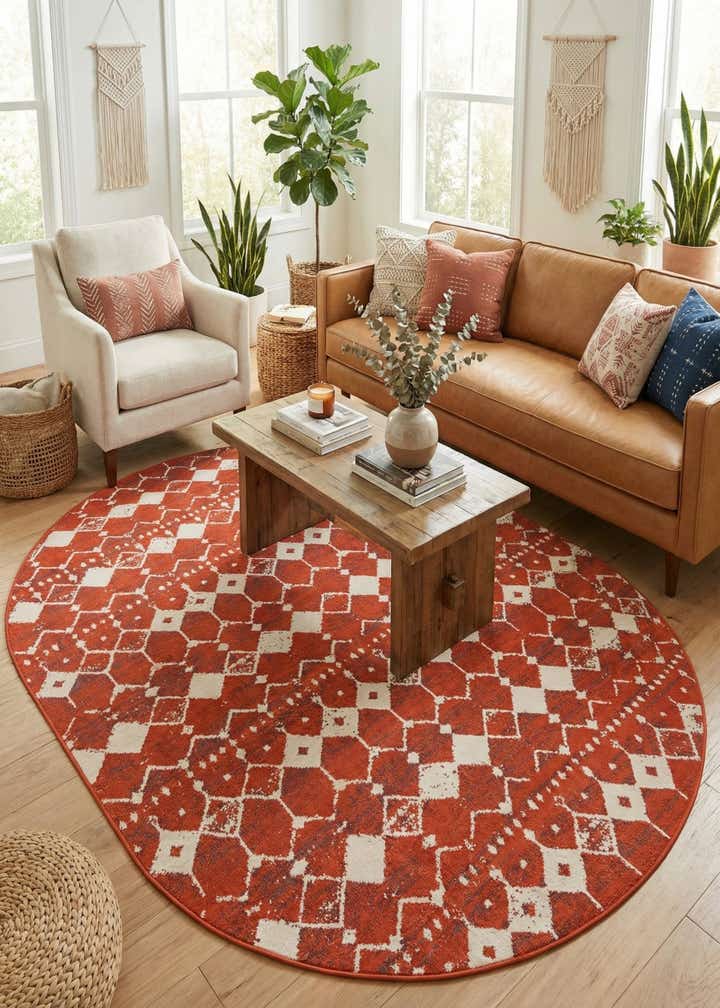 7' 10 x 10' Easy-Clean Lattice Indoor / Outdoor Oval Rug
