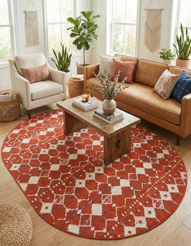 Detail image of 7' 10 x 10'  Washable Trellis Indoor / Outdoor Oval Rug