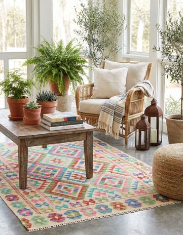4' 2 x 6' 2 Hand Woven Kilim Maymana Wool Rug