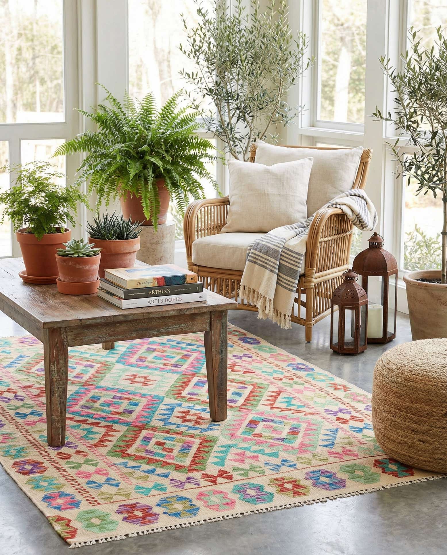 4' 2 x 6' 2 Hand Woven Kilim Maymana Wool Rug