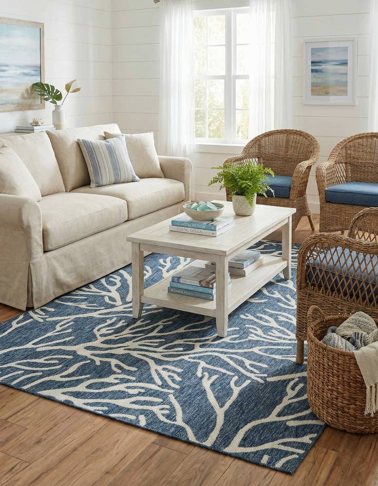 Detail image of 5' 3 x 8' Easy-Clean Coastal Indoor / Outdoor Rug