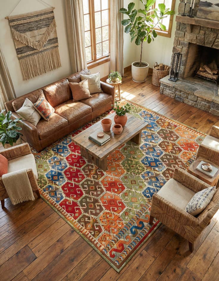 Detail image of 10' x 10' Easy-Clean Southwestern Indoor / Outdoor Square Rug