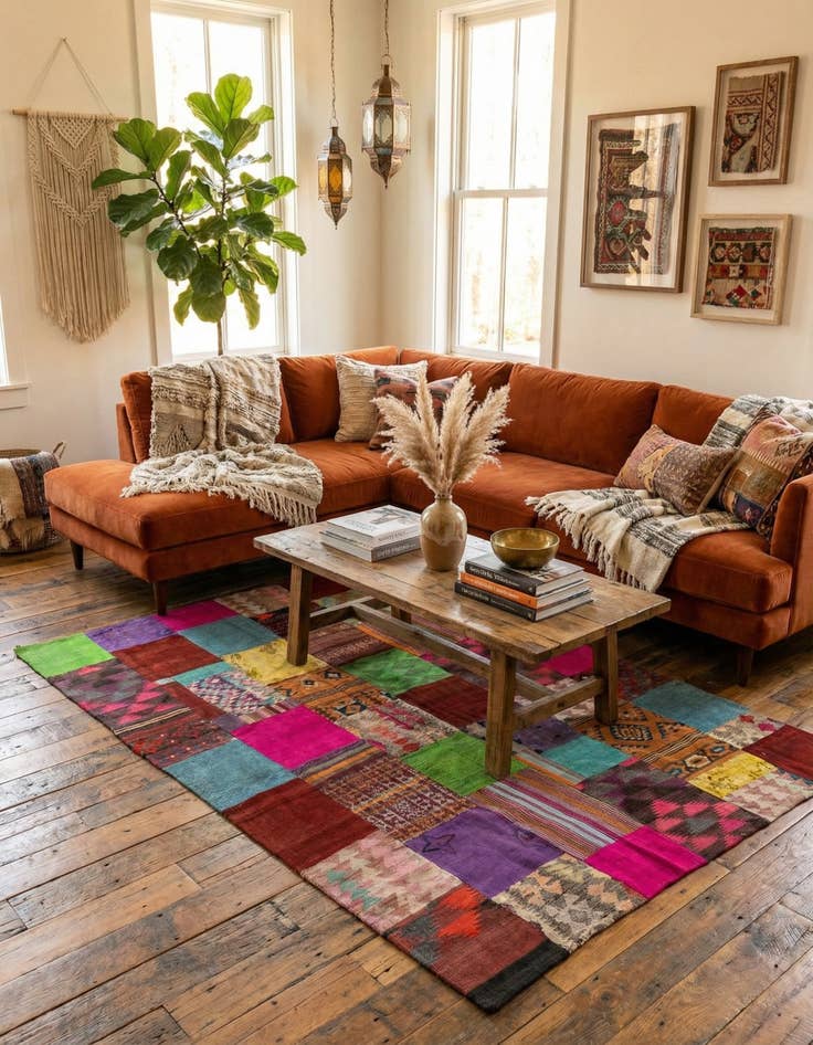 Detail image of 6' 6 x 9' 4 Hand Woven Kilim Patchwork Wool Rug
