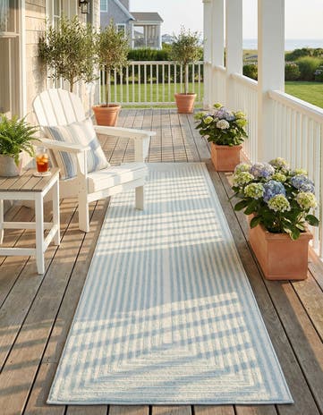 Light Blue Easy-Clean Sabrina Soto Indoor / Outdoor Runner Rug