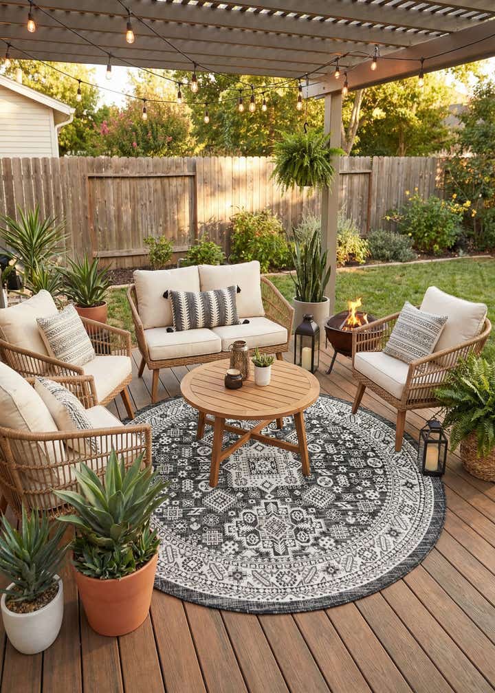 7' 10 x 7' 10 Easy-Clean Aztec Indoor / Outdoor Round Rug