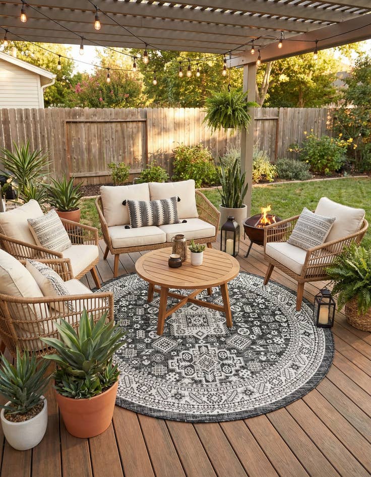 Detail image of 7' 10 x 7' 10  Washable Aztec Indoor / Outdoor Round Rug