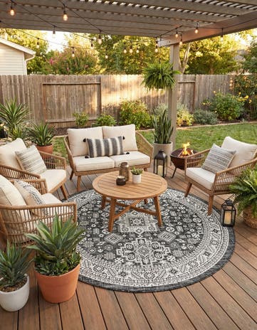 7' 10 x 7' 10 Easy-Clean Aztec Indoor / Outdoor Round Rug