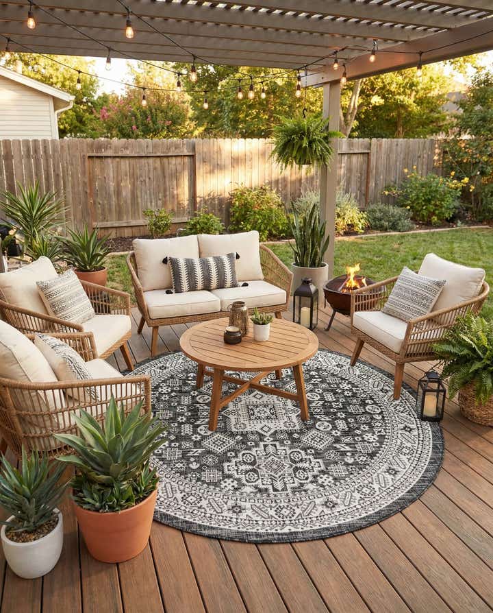 7' 10 x 7' 10 Easy-Clean Aztec Indoor / Outdoor Round Rug