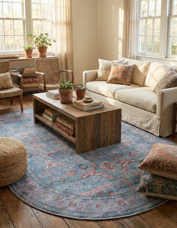 Blue Washable Maahru Oval Rug
